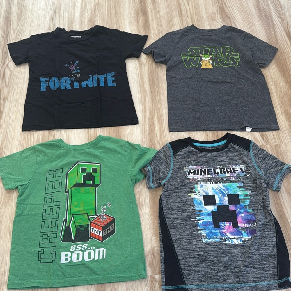 Lot of 4 tshirts. Sizes are small/7. Last minecraft shirt is dry fit material